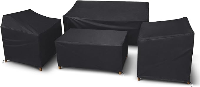 STARTWO Outdoor Furniture Cover Waterproof, 4 Piece Patio Furniture Set Cover 400D for Outside Couch, Lawn Chairs, Coffee Table, Windproof with Buckle Strap, Black - Image 8