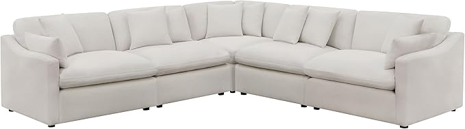 Coaster Home Furnishings - Hobson - 5-Piece Upholstered Modular Sectional Sofa with Accent Pillows and Sloped Track Armrests - Living Room - Ivory - 551451-SETA