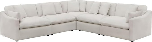 Coaster Home Furnishings - Hobson - 5-Piece Upholstered Modular Sectional Sofa with Accent Pillows and Sloped Track Armrests - Living Room - Ivory - 551451-SETA