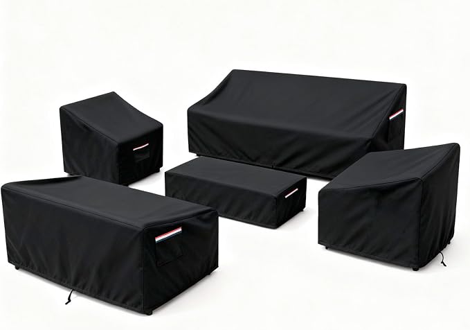 Patio Furniture Cover Set, 5-Piece Outdoor Furniture Cover Waterproof, Covers for Sofa, Loveseat, Chairs & Coffee Table, Heavy-Duty 600D Lawn Patio Set Covers,UV-Resistant All-Season Protection,Black by Unknown