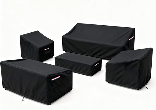 Patio Furniture Cover Set, 5-Piece Outdoor Furniture Cover Waterproof, Covers for Sofa, Loveseat, Chairs & Coffee Table, Heavy-Duty 600D Lawn Patio Set Covers,UV-Resistant All-Season Protection,Black by Unknown
