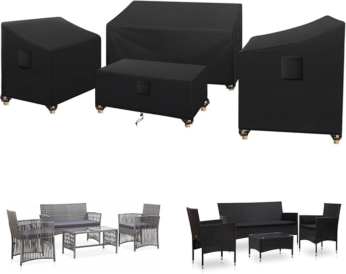 SIRUITON Patio Furniture Covers, Outdoor Furniture Cover Waterproof 4-Piece, Patio Furniture Set Covers, Heavy Duty Durable and Water Resistant Fabric (210D Polyester Oxford, Black) by SIRUITON