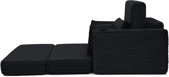 Eafurn 52.4" Oversized Chaise Lounge Indoor with Foldable Ottoman Convertible Boneless Sleeper Sofa Bed, Deep Seat Lounge Chair with Cup Holder & Side Pocket, No Assembly for Living Room | Breathable material, Cupholders