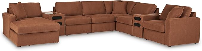 Signature Design by Ashley Modern Modmax Stain Resistant U-Shape Right-Arm Facing 8-PC Sectional with Chaise and Audio Consoles, Orange