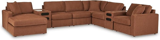 Signature Design by Ashley Modern Modmax Stain Resistant U-Shape Right-Arm Facing 8-PC Sectional with Chaise and Audio Consoles, Orange