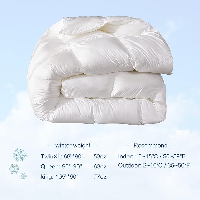 MH MYLUNE HOME Down Alternative Comforter Queen Size, Winter Warm Duvet Insert Fluffy Bed Comforter Insert White Baffle Box Stitched with Corner Tabs, Queen
