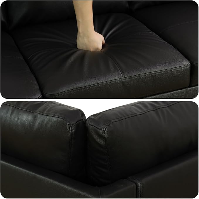 L Shape Sectional Couch with Chaise, 97 Inch Modular Sofa with Ergonomic Reclined Backrest, Sectional Couches for Living Room, High-Density Foam, for Office and Small Apartment, Black