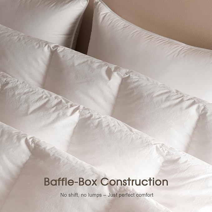 Cobnom® Feather and Down Fibres Comforter Twin Size - 100% Organic Cotton, Quill-Free & Ethical, Luxury All Season Duvet Insert (White, 68x90 Inches)