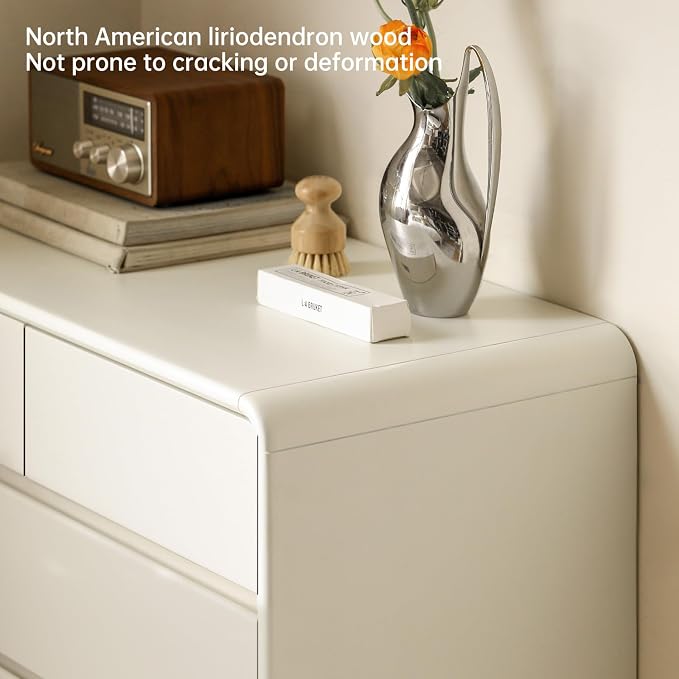 5-Drawers White Wood Nightstand, Mid Century Modern Nightstands, Night Stand for Bedroom, Wood Bedside Tables for Dorm, Sturdy(Rubberwood, 36" H) - Image 4