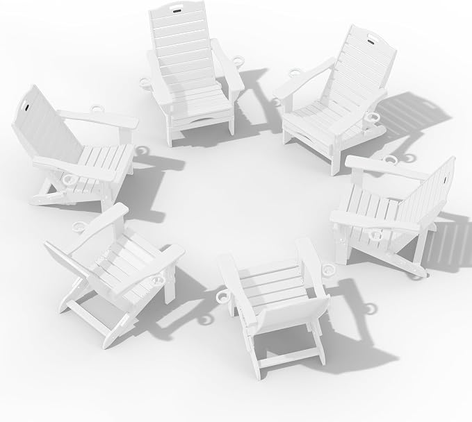 Adjustable Adirondack Chairs Set of 6 with Retractable Ottoman, HDPE Folding Adirondack Chair with Cup Holders, Weather Resistant for Backyard, Poolside & Fire Pit (White) by Suunyn