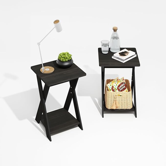 Furinno Modern Simplistic Side Table Set of 2, X-Legs End Table with Open Shelf, Criss-Crossed Night Stand, Bedside Table, for Living Room, Bedroom, Black Espresso - Image 4