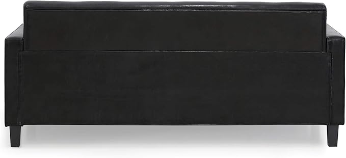 Furinno Brive Contemporary Tufted Faux Leather 3-Seater Sofa Couch for Living Room, Black Faux Leather