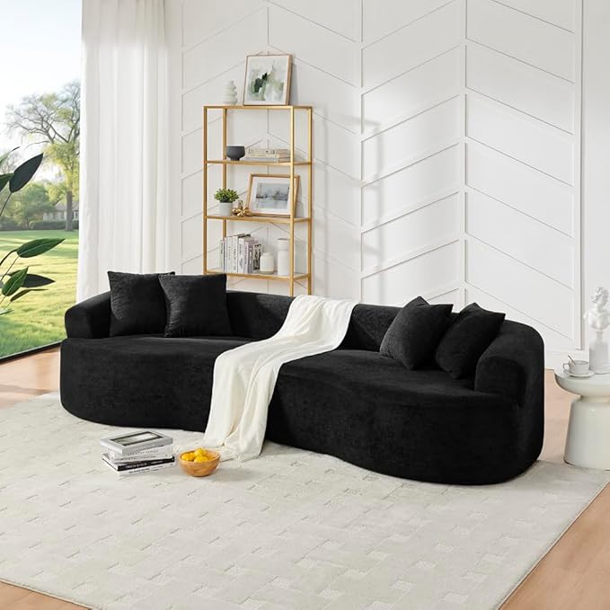 Curved Boneless Sofa Couches 4-Seat Tight Backrest Couch for Living Room Bedroom, Boneless Cloud Sofa with 4 Pillows, Floor Sofa in A Box No Assembly Required