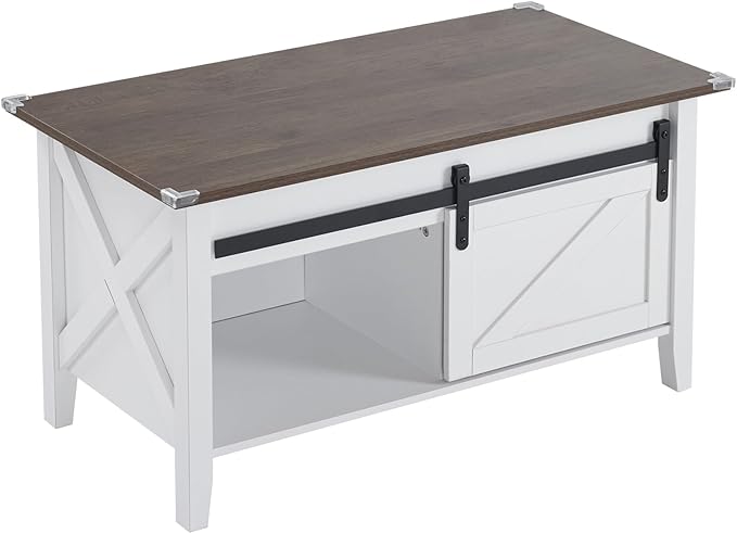 VINGLI Farmhouse Lift Top Coffee Table, Rustic Grey with Storage Shelf/Hidden Compartment, Mesa De Centro para Sala, Rustic Brown (White Oak, 36" L)