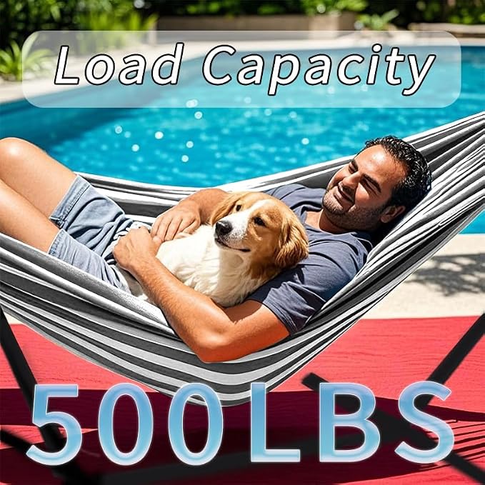 ANAGOO Double Hammock, Heavy Duty Portable, 500 lb Weight Capacity, Perfect for Both Indoors and Outdoors, 2 Person Hammock with Carrying Bag, Black White - Image 4
