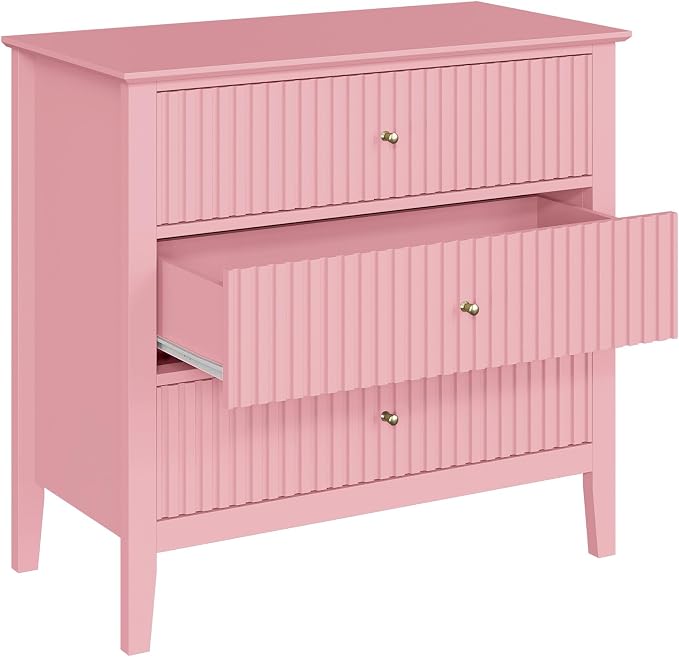 RoyalCraft Fluted 32 inch Wide Nightstand Set of 2, Large Pink Nightstand with 3 Drawer, Modern End Table, Wood Beside Table for Home and Office - Image 8
