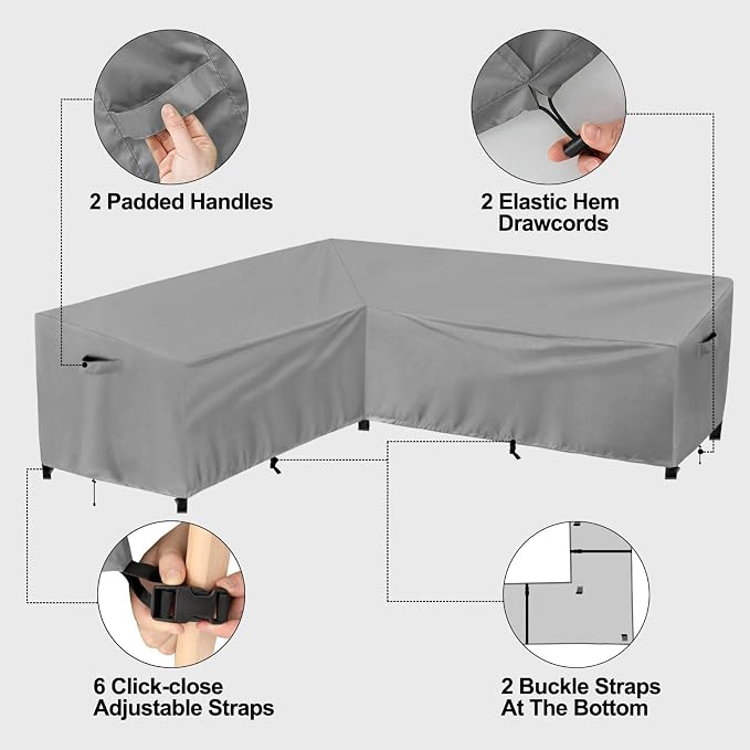PureFit Outdoor Sectional Sofa Cover Waterproof L Shaped Patio Furniture Covers for Deck, Lawn and Backyard, 83”x104” Left Facing, Gray - Image 5