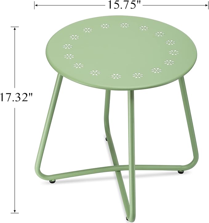 danpinera Outdoor Side Tables with Flower Cut Outs, Weather Resistant Steel Patio Side Table, Small Round Outdoor End Table Metal Side Table for Patio Yard Balcony Garden Green - Image 3