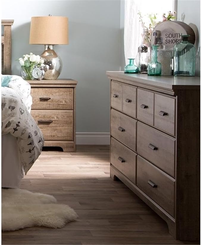 South Shore Versa 6-Drawer Double Dresser and 2-Drawer Nightstand, Weathered Oak - Image 2