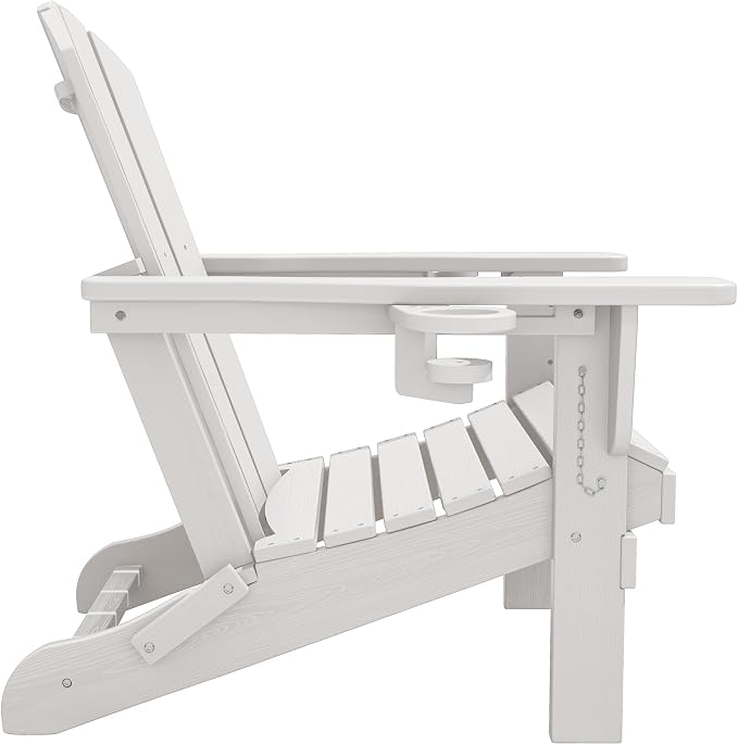 SERWALL Adirondack Chair with Cup Holders - Composite Adirondack Chairs Set of 2 HDPE Outdoor Chairs All Weather Use- White - Image 14