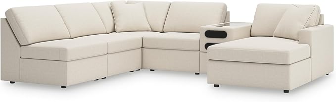 Signature Design by Ashley Modern Modmax Stain Resistant U-Shape Left-Arm Facing 6-Piece Sectional with Chaise and Audio Console, Beige