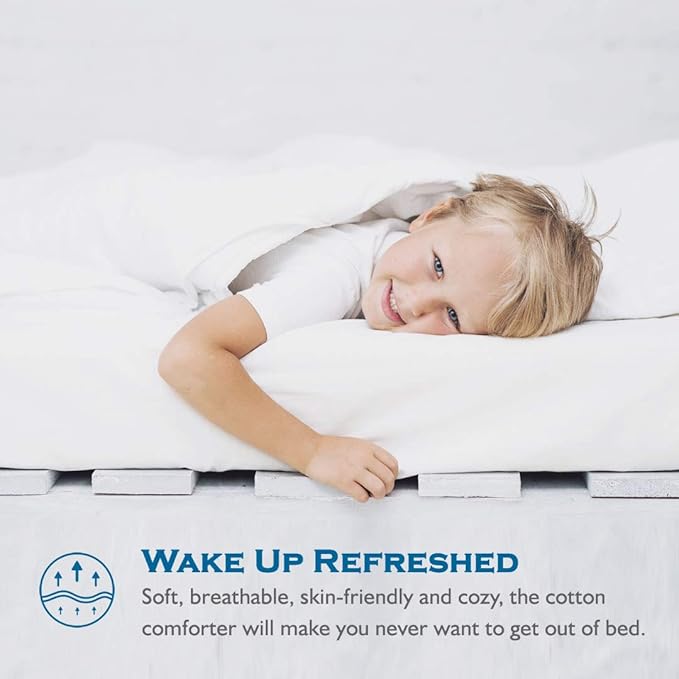 Dafinner 100% Cotton Cover Comforter Queen Size, Lightweight Down Alternative Duvet Insert with Lyocell & Climaloft™ Blend Fill, Breathable Microfiber Comforter for Hot Sleeper (90x90”, White)