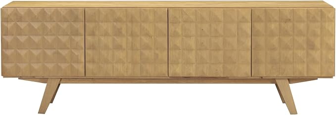 NTC Sapa Mid-Century Modern Solid Wood TV Stand 4-Door Media Console with Carved Geometric Fronts for TVs up to 75", Effortless Assembly, Sand - Image 2