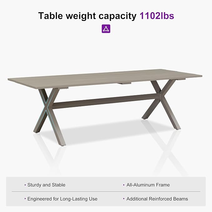 PURPLE LEAF Outdoor Dining Set with Waterproof Furniture Cover 11-Piece All-Weather Patio Set for 10 with Champagne Aluminum Table Rope Weave Chairs and Cushions, Champagne - Image 5