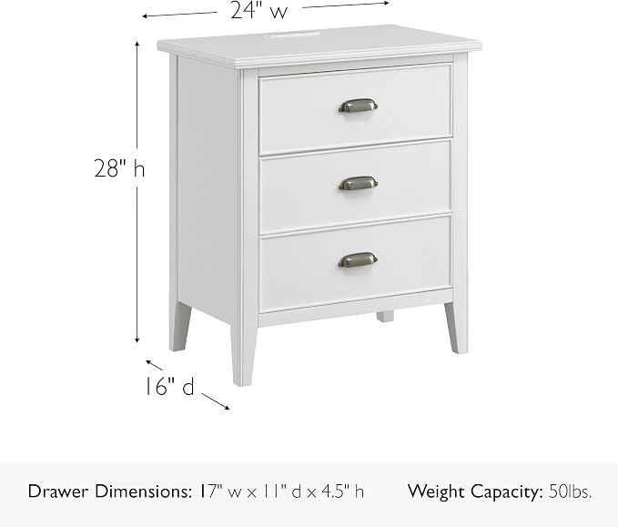 Leick Home Laurent Nightstand, Solid Wood, with USB-C Charging, with 1 Drawer and 1 Door, Orchid White, 10522-WT - Image 2