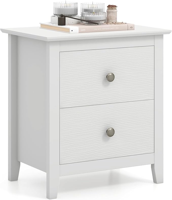 Giantex White Nightstand, Modern 2 Drawers Night Stand with Handles, Sofa Side Table with Sturdy Legs for Small Spaces, College Dorm, Kids’ Room, Wooden Bedside Table for Bedroom, White by Giantex