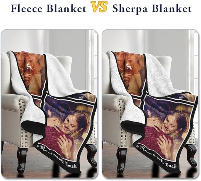 Ships Next Day, Custom Sherpa Fleece Blanket with Photos Text Soft Warm Custom Blanket Personalized Couples Gifts for Boyfriend Girlfriend Customized Picture Blanket Gifts for Christmas Valentines Day