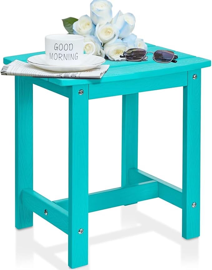 Y&M Outdoor Side Table, HIPS Adirondack Small Single Table, Waterproof Square Outside Table, Balcony Modern End Tables for Patio, Pool, Beach, Porch, Deck, Indoor or Outdoor Use, Aruba Blue by YM