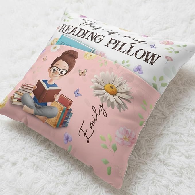 Custom Pocket Pillow, Birth Month Flower Personalized Book Reading Pillow, Bookish Gifts for Book Lovers, Bookworms, Readers, Reading is My Therapy, Librarian Gifts for Women Students