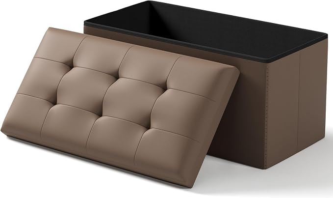 OS MOTOR Folding Storage Ottoman Bench, Multi-Functional Ottoman Foot Rest, End of Bed Bench, Storage Chest for Living Room, Bedroom, Hallway, Entryway, Holds Up to 600 lbs (Brown, 30 Inches) by OSMOTORHOME