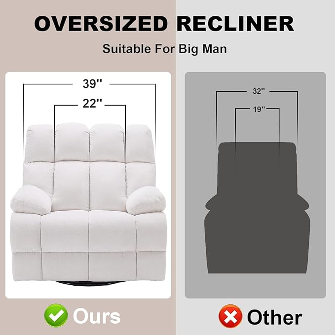 Eiayeebil Oversized Swivel Rocker Recliner Chair Set of 2 for Adult, Rock Recliner for Big Man, Extra Wide Manual Recliners, Overstuffed Soft Rocking Sofa Chair(Beige)