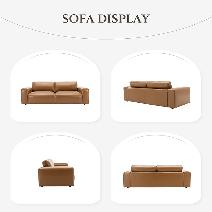 COLAMY PU Leather Sofa Couch, 95" Oversized Sofa Loveseat for Living Room, Comfy Love Seat Couch with Extra Deep Seats, Wide Arm, Down Filled 3-Seater Modern Sofa for Apartment/Lounge/Bedroom-Brown
