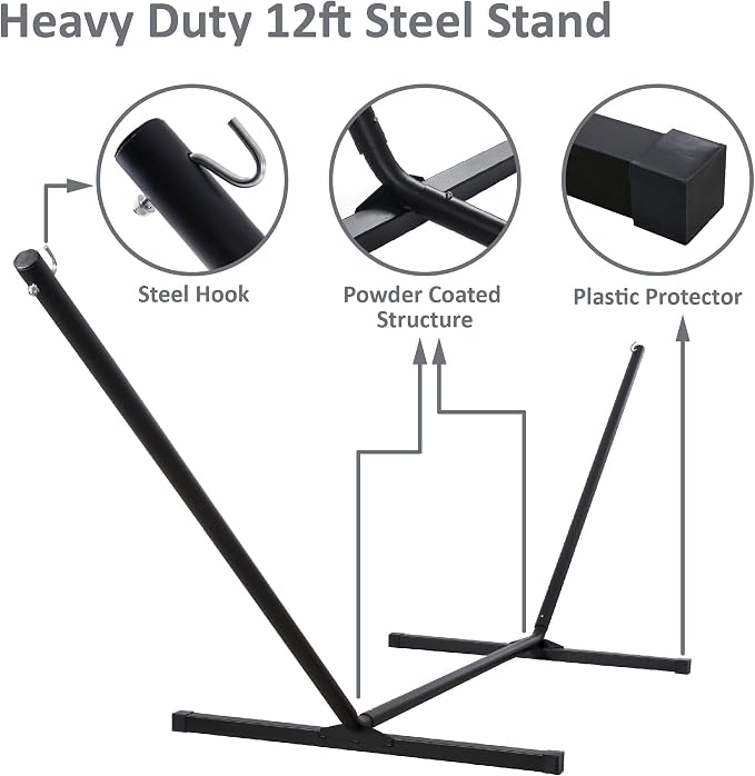 SUNCREAT Extra Large Hammocks for Outside, Heavy Duty Hammocks with Stands Included, Navy - Image 7