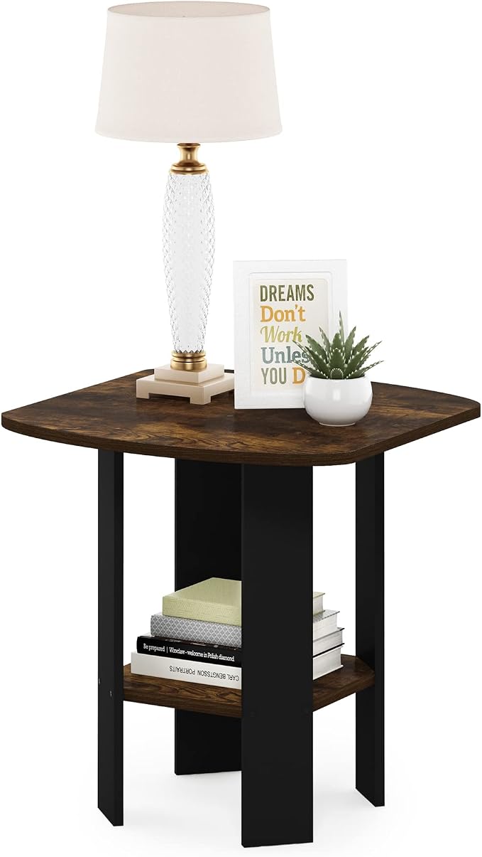 Furinno Simple Design End Side Night Stand/Bedside Table with Bin Drawer, Amber Pine/Black (Pack of 3) - Image 5