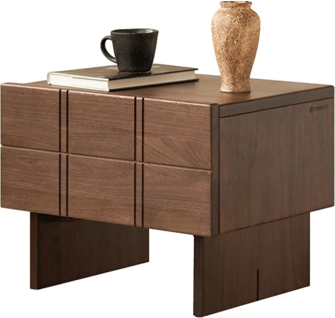 YESWOOD Solid Walnut Nightstand with Drawers, Mid Century Modern Nightstands, Low Profile Night Stand for Low Bed, Fluted Wabi Sabi Bedside Table for Bedroom, Small Wooden Side End Tables Living Room by YESWOOD