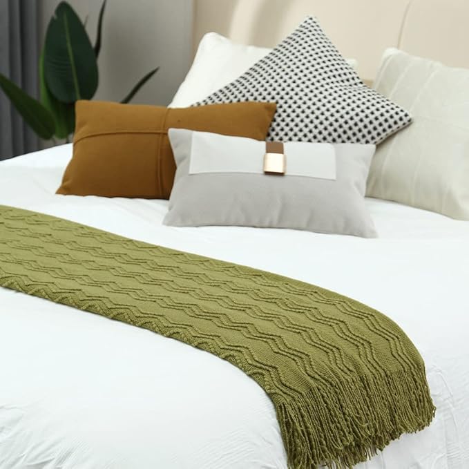 CREVENT Knitted Decorative Throw Blanket for Couch Sofa Chair Bed???Soft Warm Cozy Light Weight for Spring Summer Fall (50''X60'' Avocado Green Christmas Green)