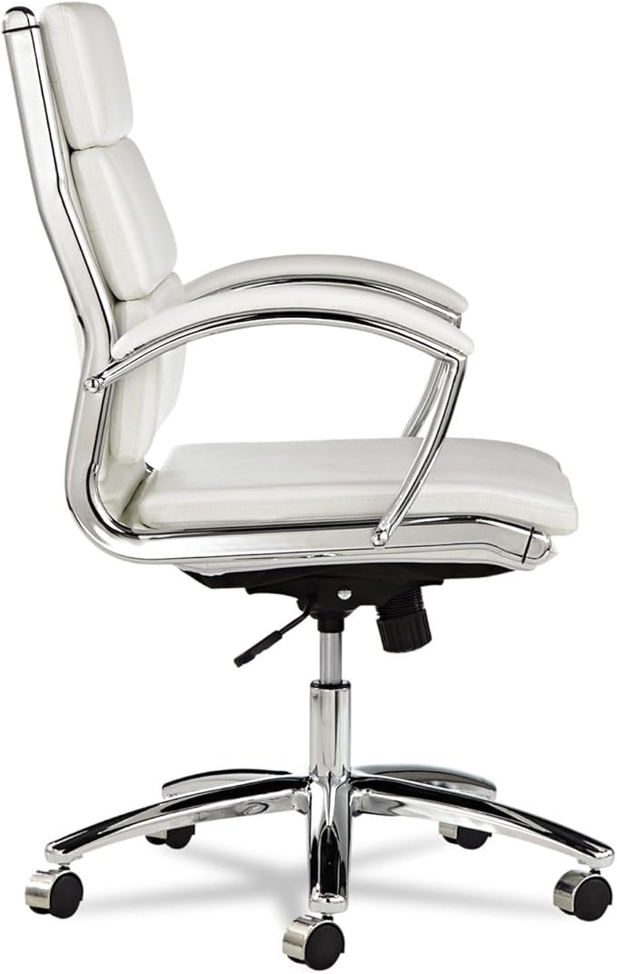 Alera Neratoli Mid-Back Swivel/Tilt Chair, White Faux Leather, Chrome Frame