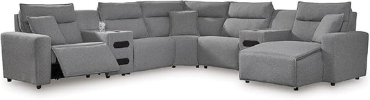 Signature Design by Ashley Modern ModMax II Stain Resistant U-Shape Left-Arm Facing 7-Piece Power Reclining Sectional with Chaise and Adjustable Headrest, Gray