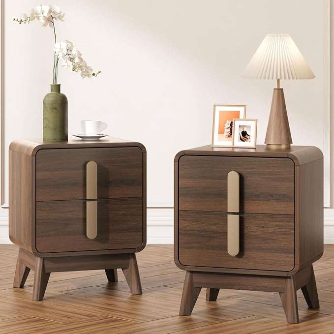 JOINICE, Nightstands Set of 2, Mid Century Modern Nightstand with Drawers, Bedside Tables with Solid Wood Legs, End Side Tables for Bedroom, Small Space,Walnut by Joinice
