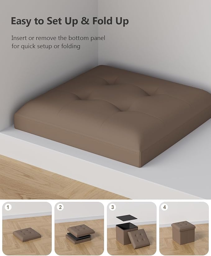 OS MOTOR Folding Storage Ottoman Bench, Multi-Functional Ottoman Foot Rest, End of Bed Bench, Storage Chest for Living Room, Bedroom, Hallway, Entryway, Holds Up to 300 lbs (Brown, 15 Inches) - Image 5
