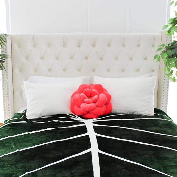 Green Philosophy Co. Camellia Plush Flower Pillow – Large Soft 3D Flower Shaped Throw Pillow, Neon Coral Decorative Pillow for Couch & Bed, for Plant Lovers