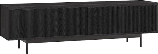 Henn&Hart Fluted TV Stand for TVs up to 75" with 2 Open-Concept Ribbed Storage Cabinets for Living Room, Family Room, or Office, Natural Black by HennHart