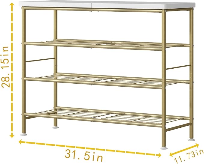 SUOERNUO Shoe Rack Organizer 4 Tier for Closet Entryway Free Standing Metal Storage Shoe Shelf with MDF Top Board，Gold - Image 6