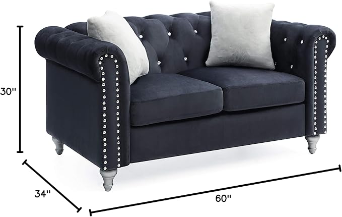 Glory Furniture Raisa Velvet Loveseat in Black