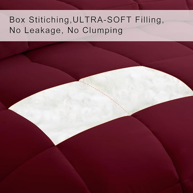 COHOME Premium Twin/Twin XL Size Comforter, All-Season Quilted Down Alternative Duvet Insert, Luxury Hotel GentleSoft Comforter with Anti-Clump Tech & 8 Tabs - Reversible - Burgundy 64x88 inches
