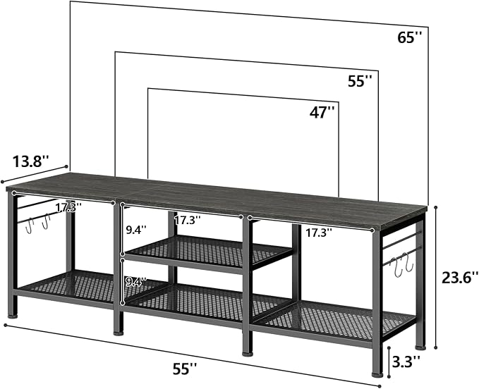 Furologee TV Stand for TVs up to 65 Inch, Entertainment Center with Open Storage Shelves, 55 Inch Television Stands with Soundbar Shelf for Living Room, Bedroom, Black Oak - Image 2